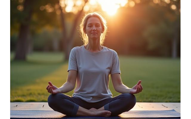 Persona sentada en posición de loto meditando en un entorno sereno, ilustrando el mindfulness para principiantes.